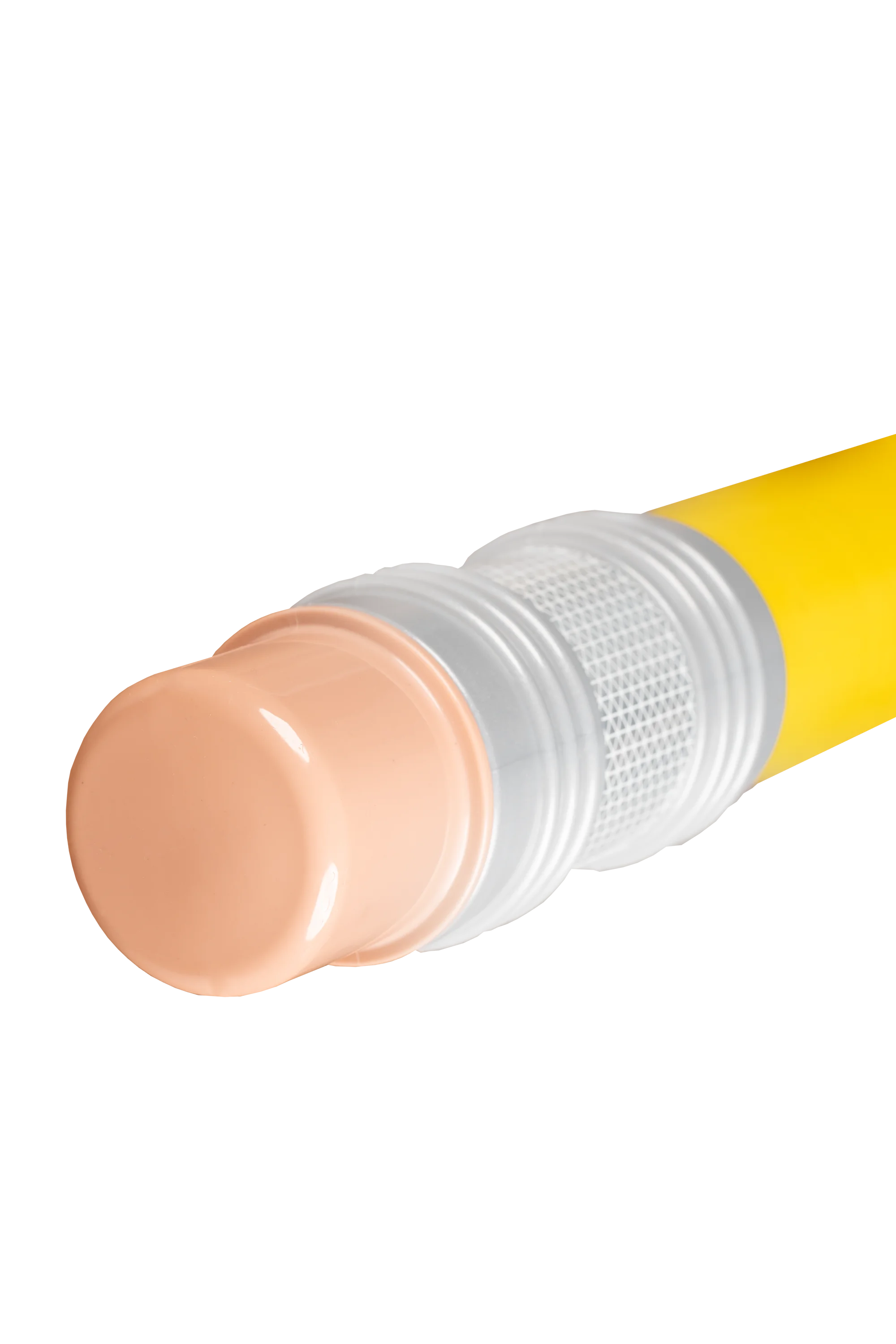 Detailansicht des oberen Endes eines gelben Bleistiftpollers mit Radiergummikappe und reflektierendem Ring