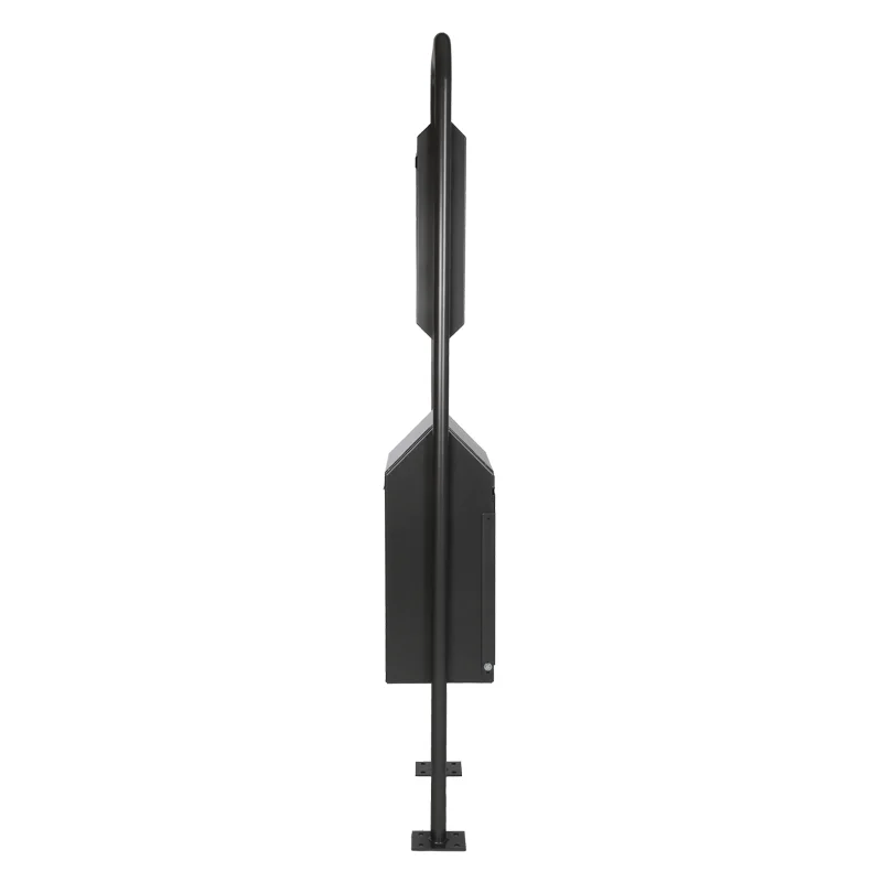 Seitenansicht Beutelspender Standard und Mistkübel mit Schwingdeckel, montiert auf einem Gestell in Anthrazit - Eisenglimmer (RAL DB703).